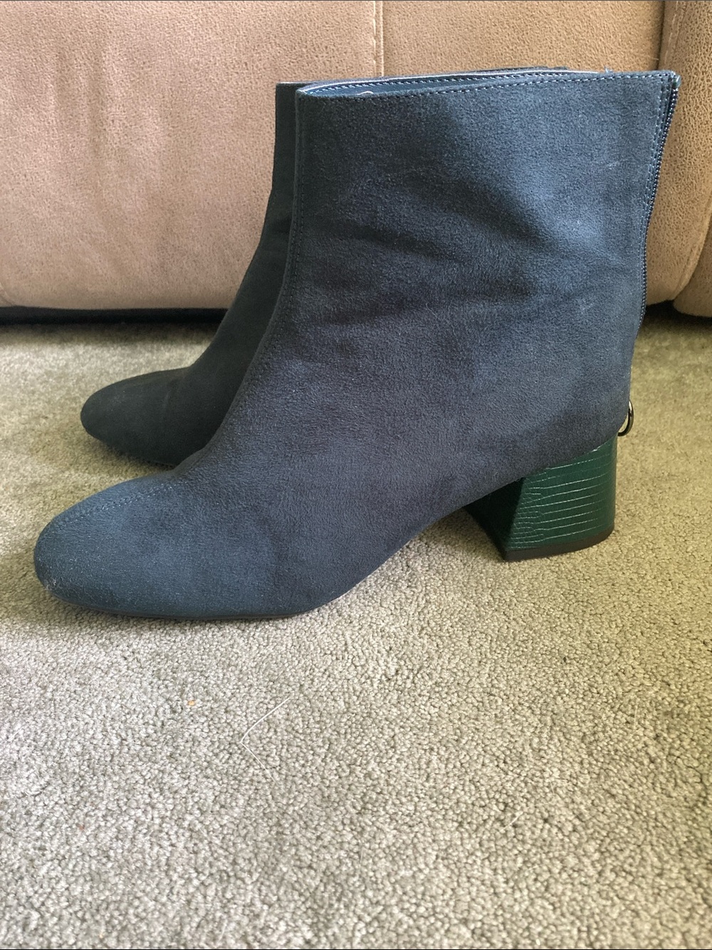 Suede Ankle Boots in Slate Blue with Block Heel